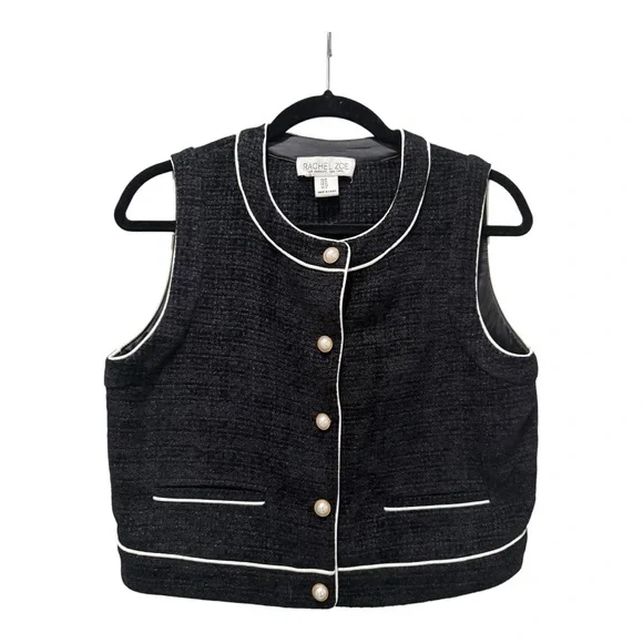 Rachel Zoe Black Textured Vest with White Piping - Picture 1 of 4